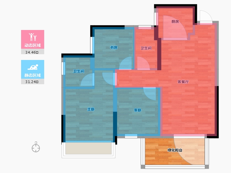 广西壮族自治区-南宁市-深石汉华锦上城-64.85-户型库-动静分区