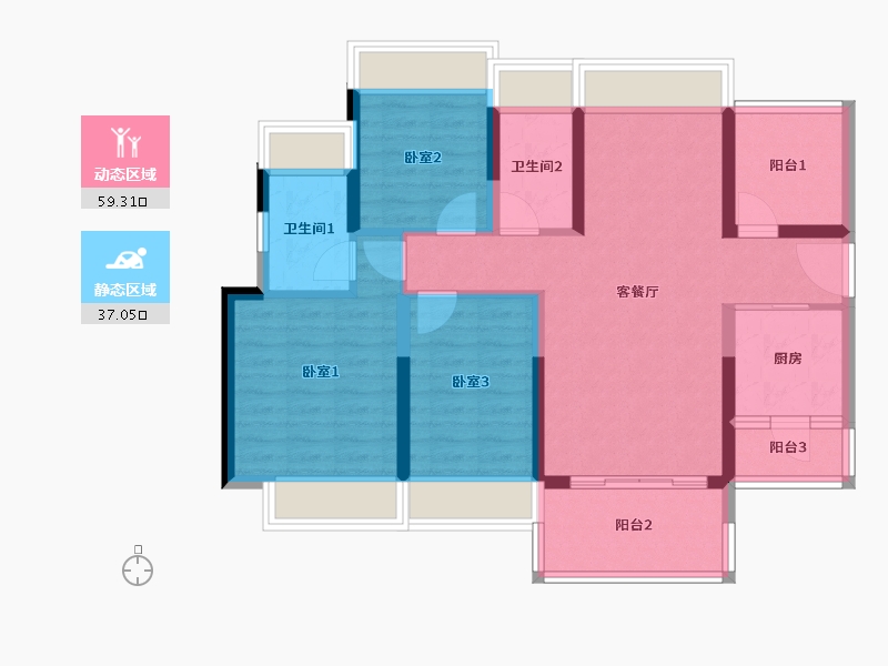 广东省-惠州市-碧桂园城央印象-85.02-户型库-动静分区