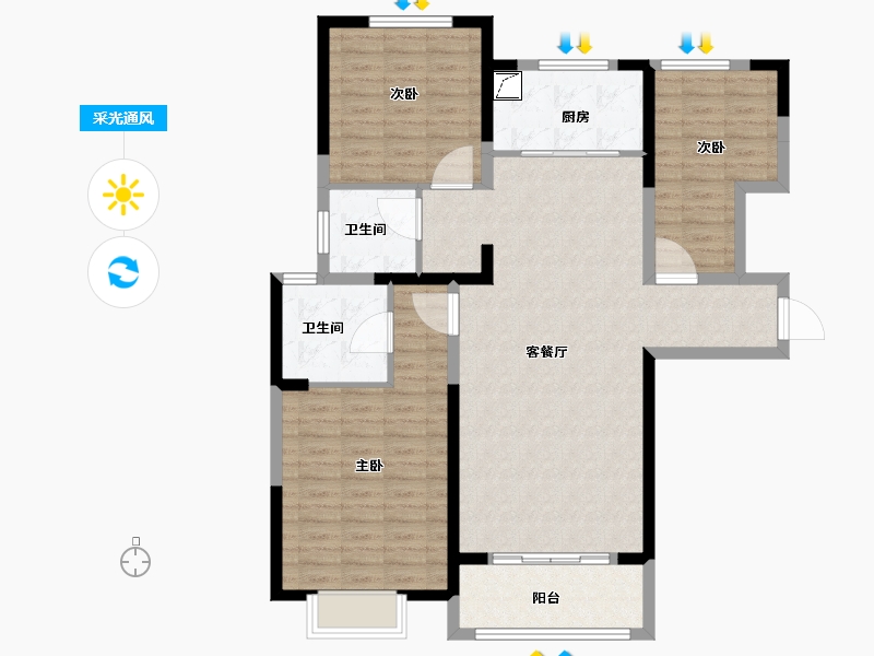 山东省-枣庄市-祥云奥体花园三期-107.00-户型库-采光通风