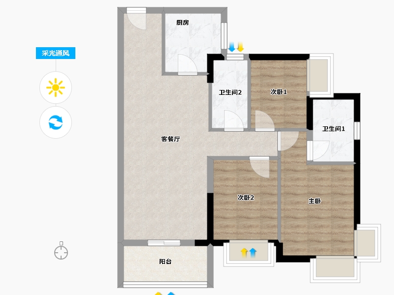 广东省-深圳市-万樾府住宅-76.01-户型库-采光通风