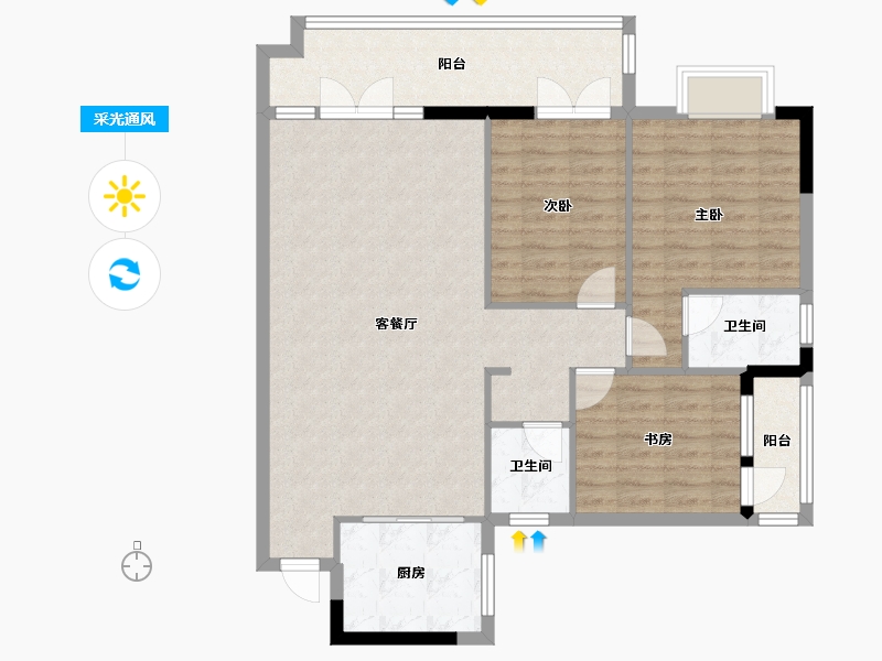 湖北省-宜昌市-清江。领秀-90.00-户型库-采光通风