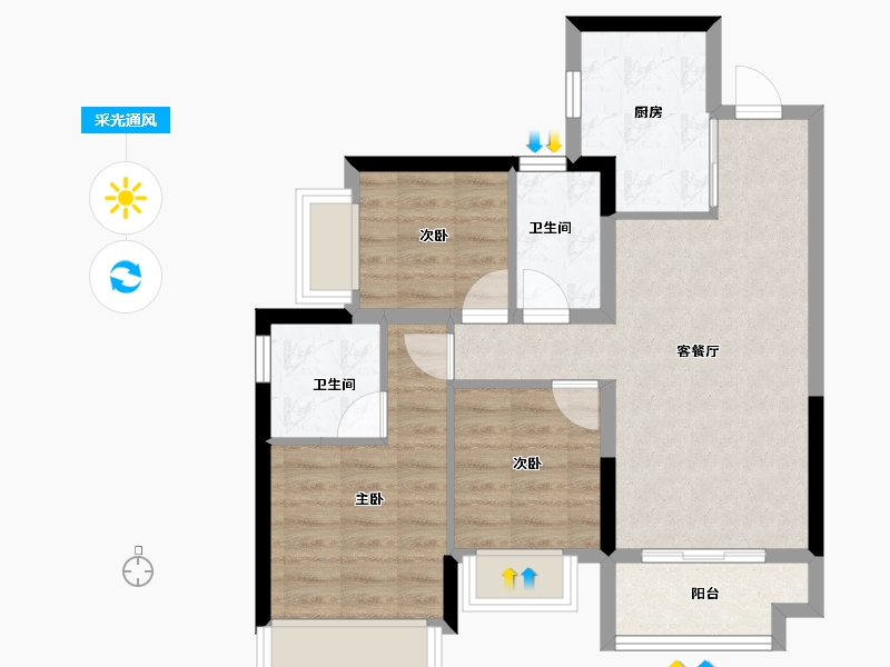 广东省-深圳市-联发天境雅居-66.88-户型库-采光通风