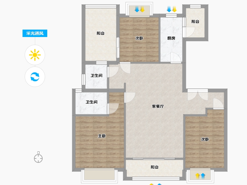 重庆-重庆市-雅居乐星瀚雅府-93.40-户型库-采光通风