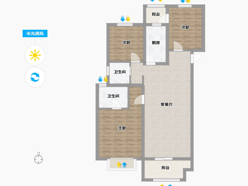 陕西省-西安市-金地南湖艺境二期-85.00-户型库-采光通风