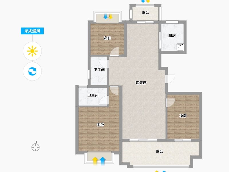 江苏省-南通市-上锦花园-105.34-户型库-采光通风