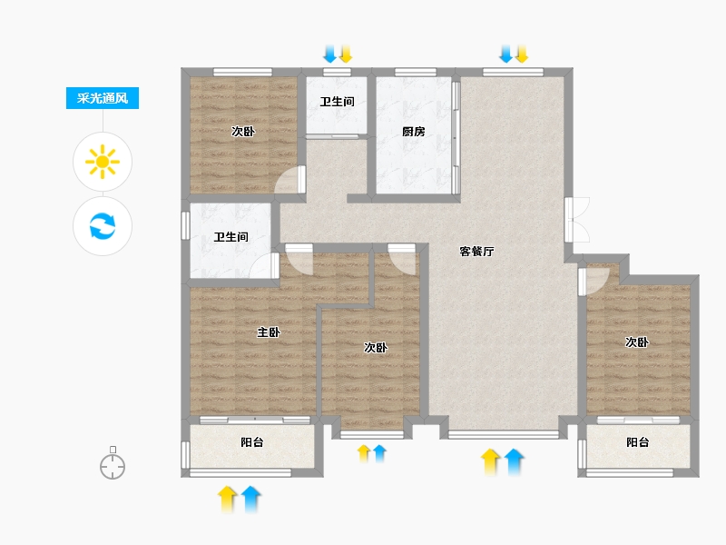 河北省-沧州市-玉玺台一期-130.00-户型库-采光通风