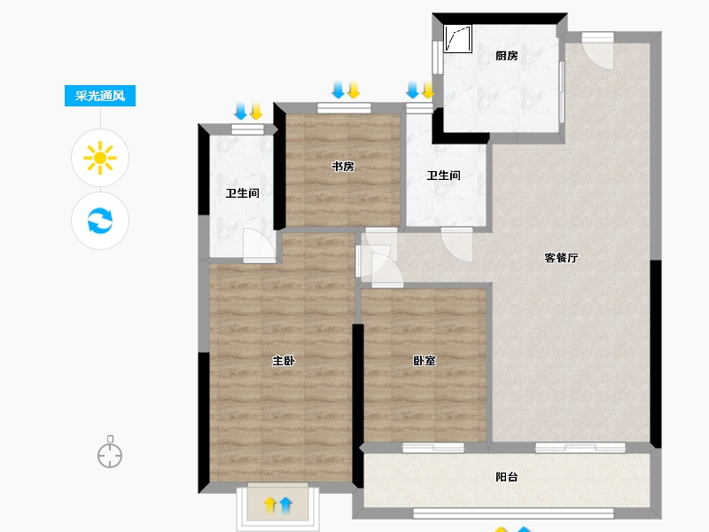 浙江省-杭州市-滨望雅庭-88.00-户型库-采光通风