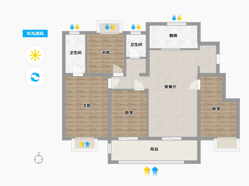 江苏省-扬州市-华侨城-侨城北院-118.00-户型库-采光通风