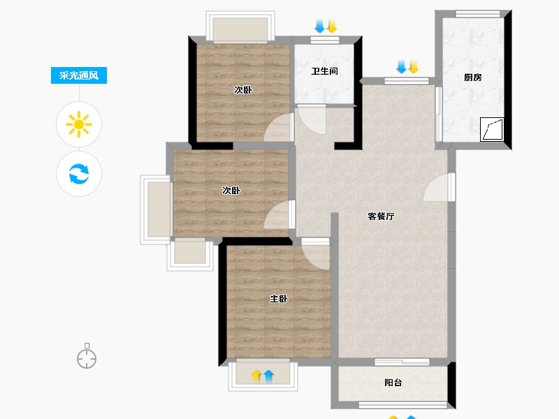 江苏省-无锡市-绿地世纪城-四期-87.33-户型库-采光通风