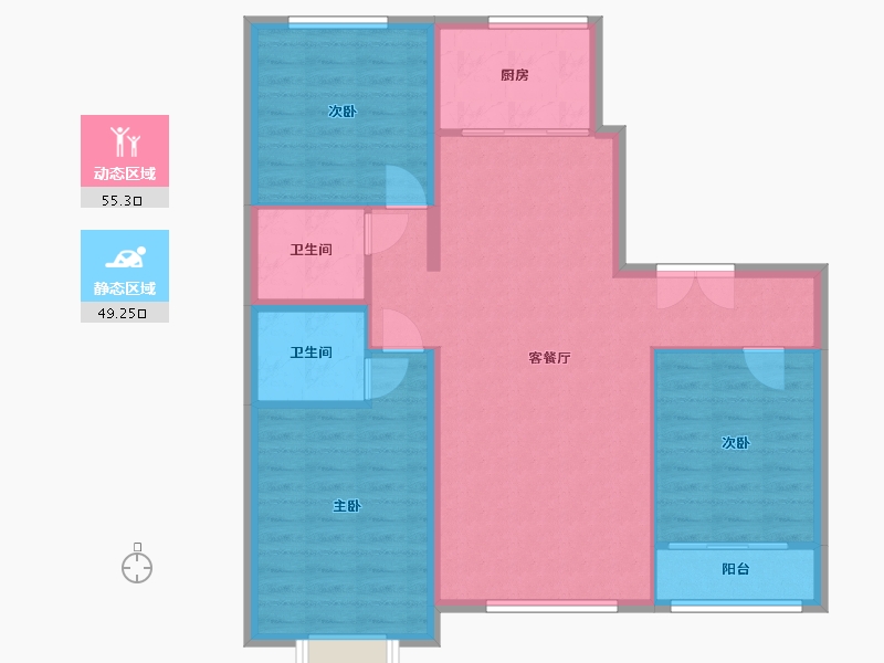 内蒙古自治区-鄂尔多斯市-书林院-111.00-户型库-动静分区