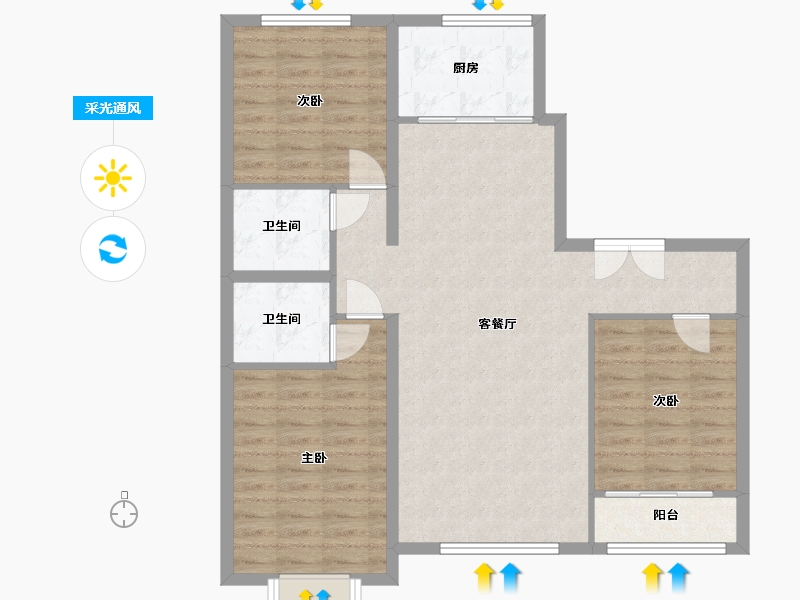 内蒙古自治区-鄂尔多斯市-书林院-111.00-户型库-采光通风