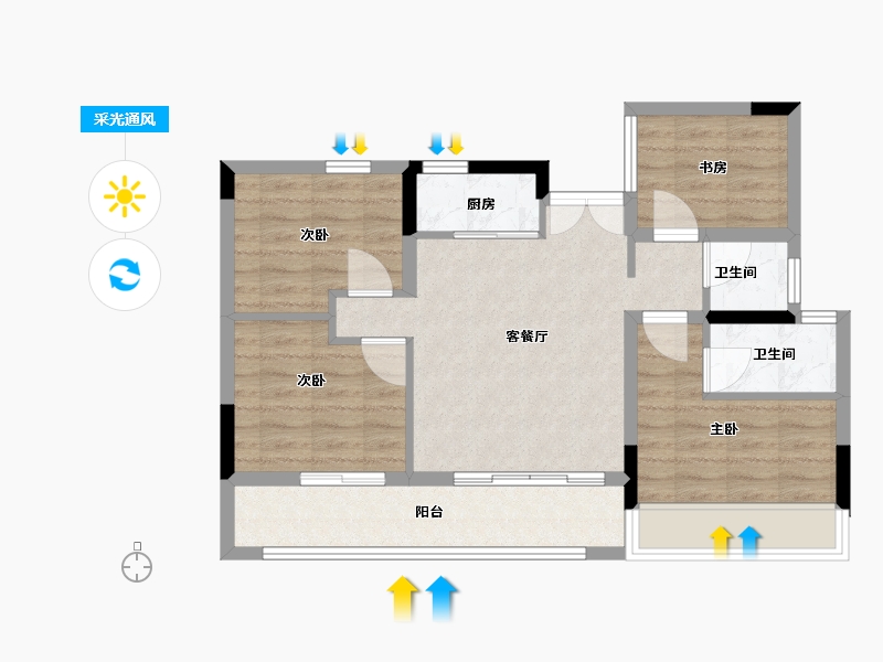 浙江省-温州市-都会中心-71.00-户型库-采光通风