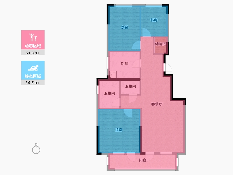 辽宁省-大连市-万科翡翠春晓-76.00-户型库-动静分区