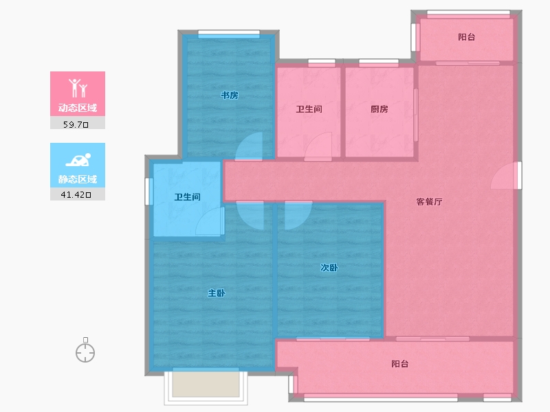 江苏省-苏州市-新城珺未来花苑3期-94.69-户型库-动静分区