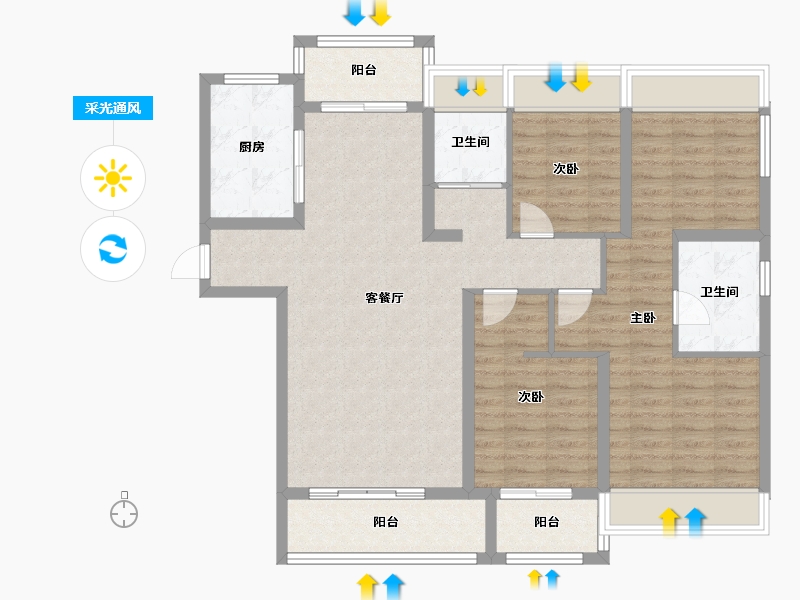 湖南省-衡阳市-衡阳碧桂园华新时代-109.00-户型库-采光通风