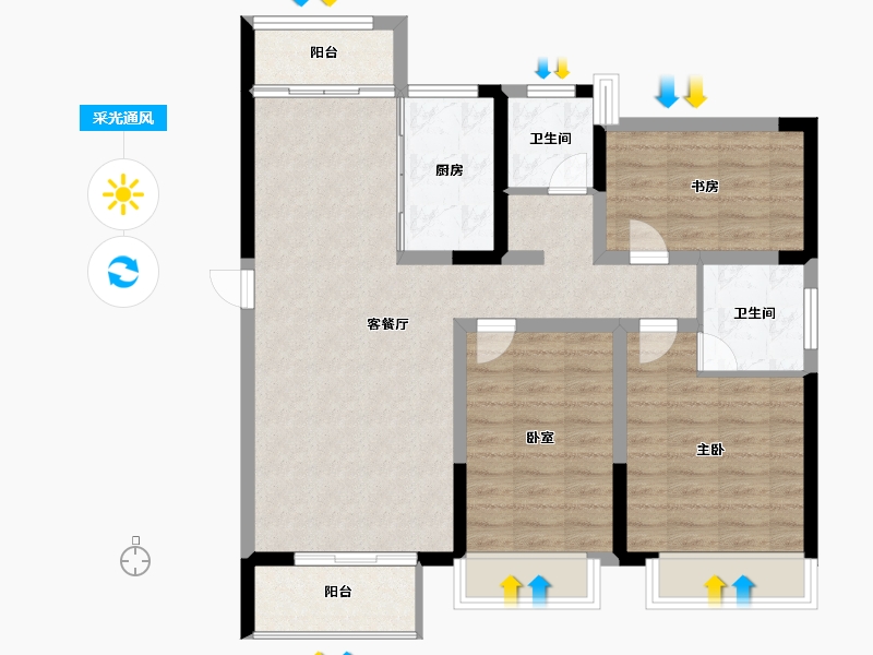 河南省-郑州市-法兰原著·半岛-90.00-户型库-采光通风