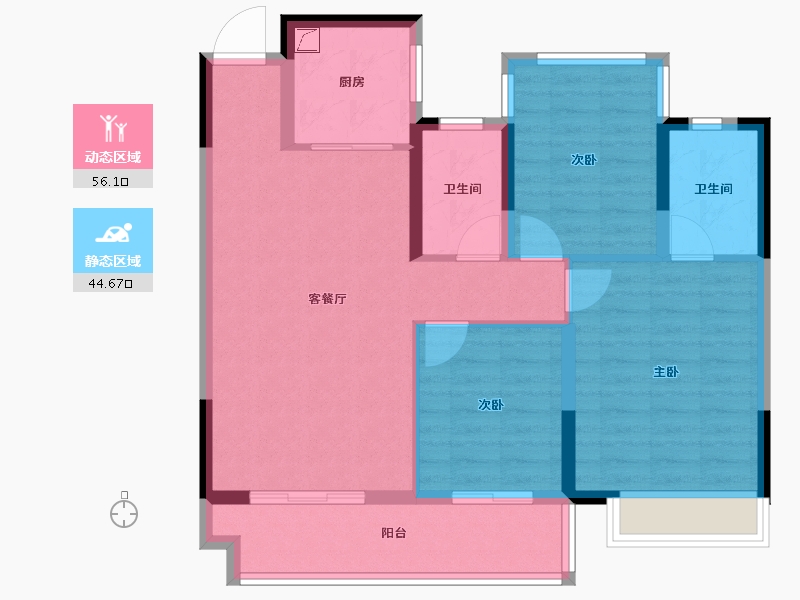 江苏省-苏州市-映月台​-90.40-户型库-动静分区