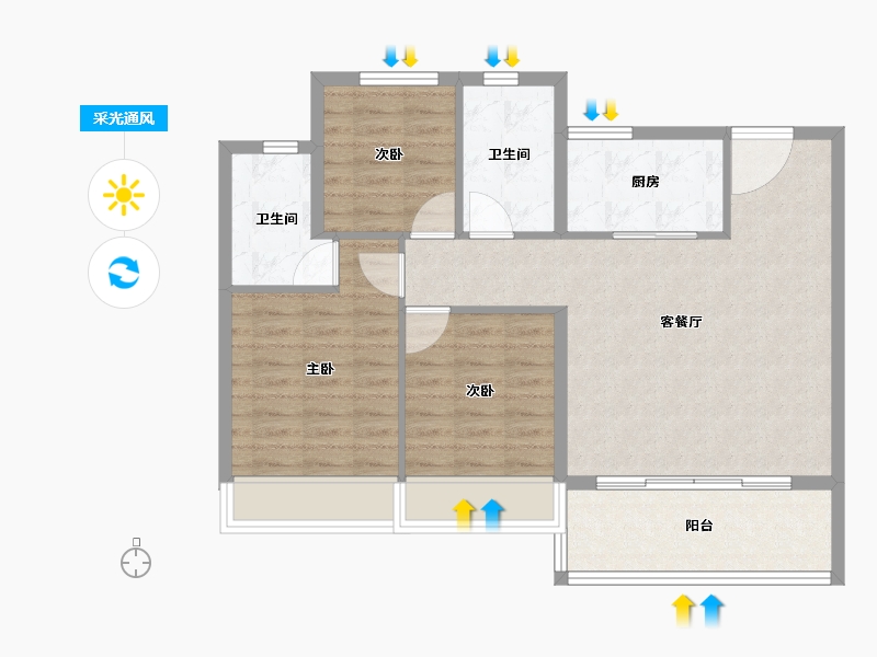 江苏省-苏州市-万科·锦上和风华苑-84.00-户型库-采光通风