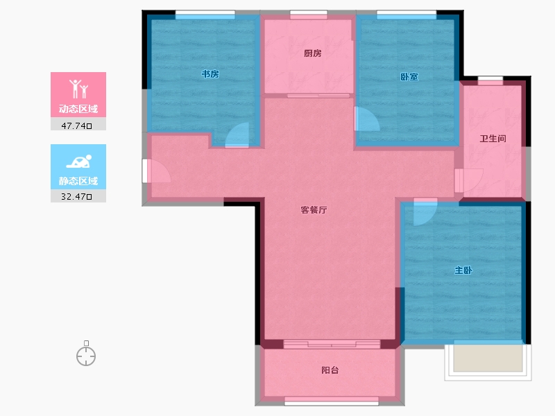 河南省-郑州市-恒基水榭华城-70.99-户型库-动静分区