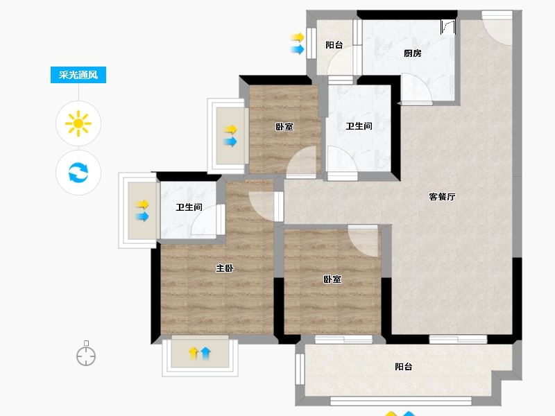 广东省-深圳市-牧云溪谷·和悦府-65.90-户型库-采光通风