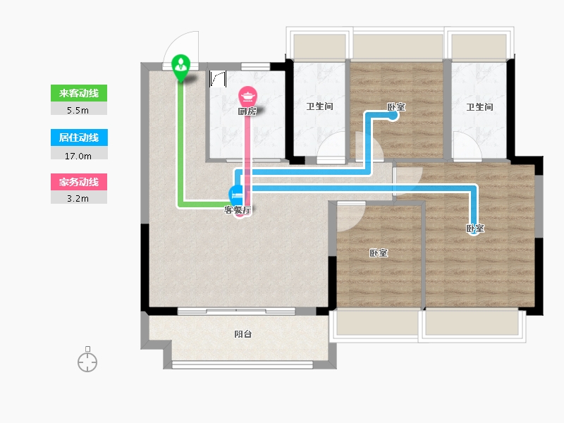 江苏省-苏州市-融创滨江映​-89.35-户型库-动静线