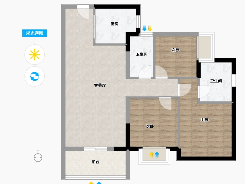 广东省-深圳市-招商华润·玺悦台-76.00-户型库-采光通风