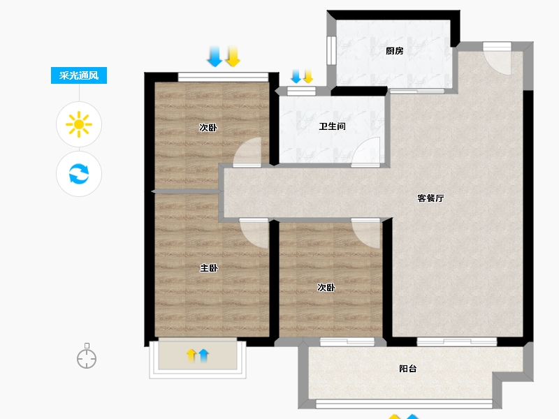 河南省-郑州市-融创御湖宸院-74.40-户型库-采光通风