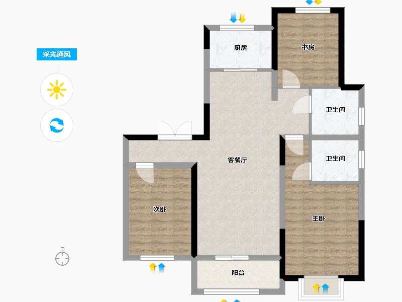 山东省-济南市-绿地IFC中央公馆-125.00-户型库-采光通风