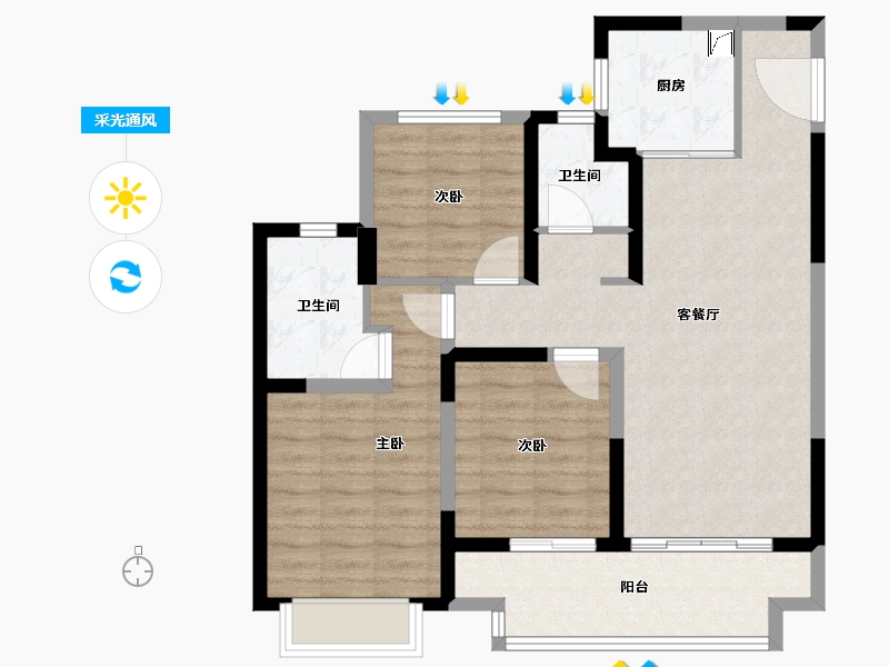 江苏省-苏州市-建发·御璟湾-85.56-户型库-采光通风