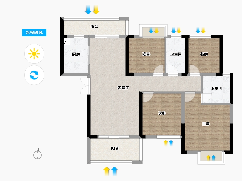 湖南省-长沙市-春晖花园-103.00-户型库-采光通风