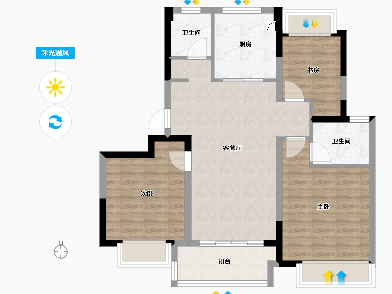 江苏省-苏州市-望湖玫瑰园-80.00-户型库-采光通风