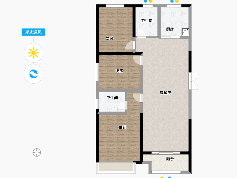 河南省-郑州市-鼎盛阳光城-106.71-户型库-采光通风