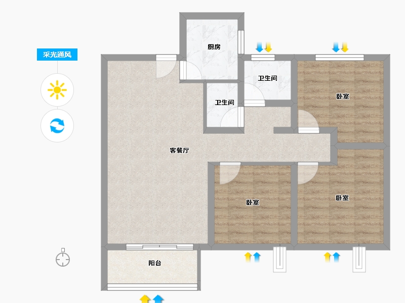 河南省-郑州市-宜居·小乔书苑-76.99-户型库-采光通风