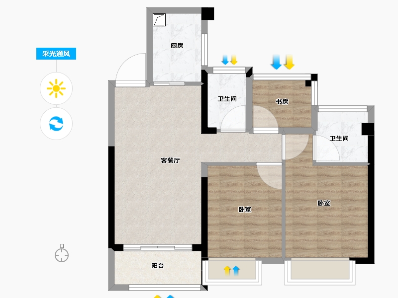 江苏省-苏州市-九龙仓蔚蓝花园-71.58-户型库-采光通风