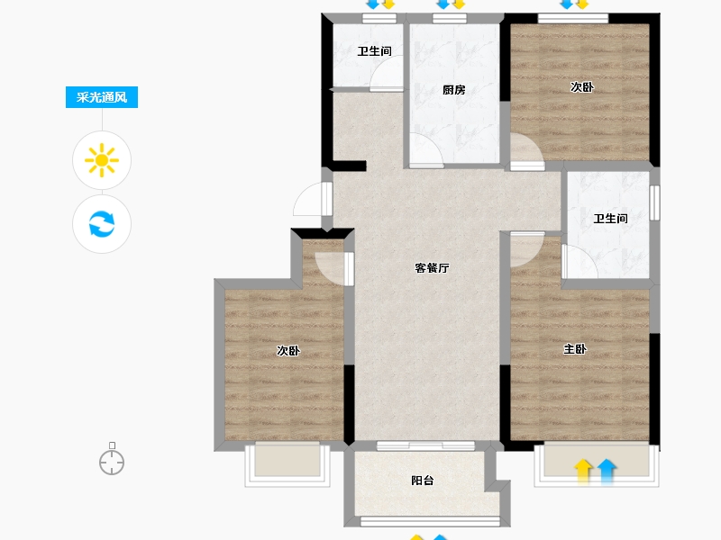 河南省-郑州市-宏江溢彩年华-82.40-户型库-采光通风