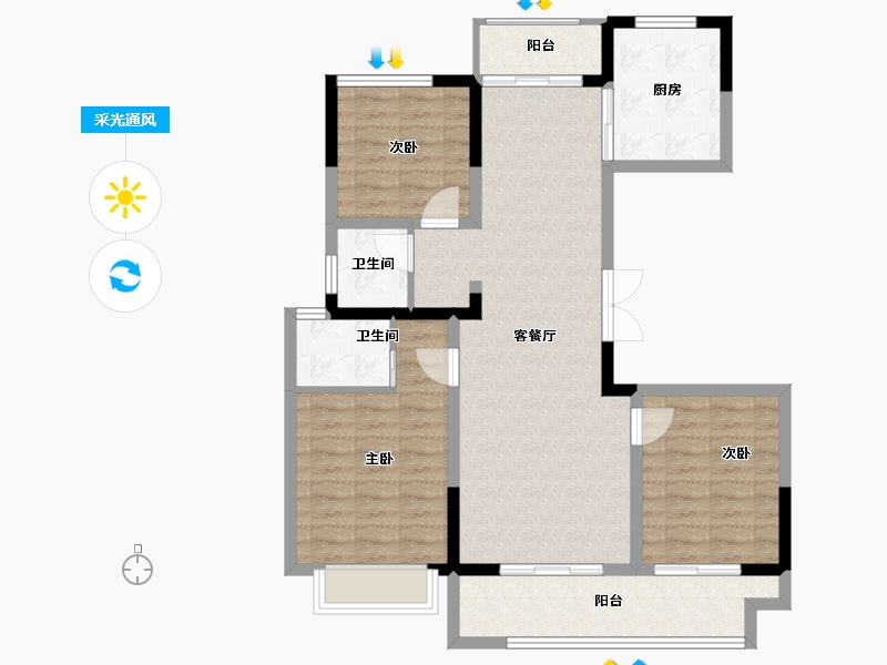 河南省-郑州市-住友·璞园-95.00-户型库-采光通风