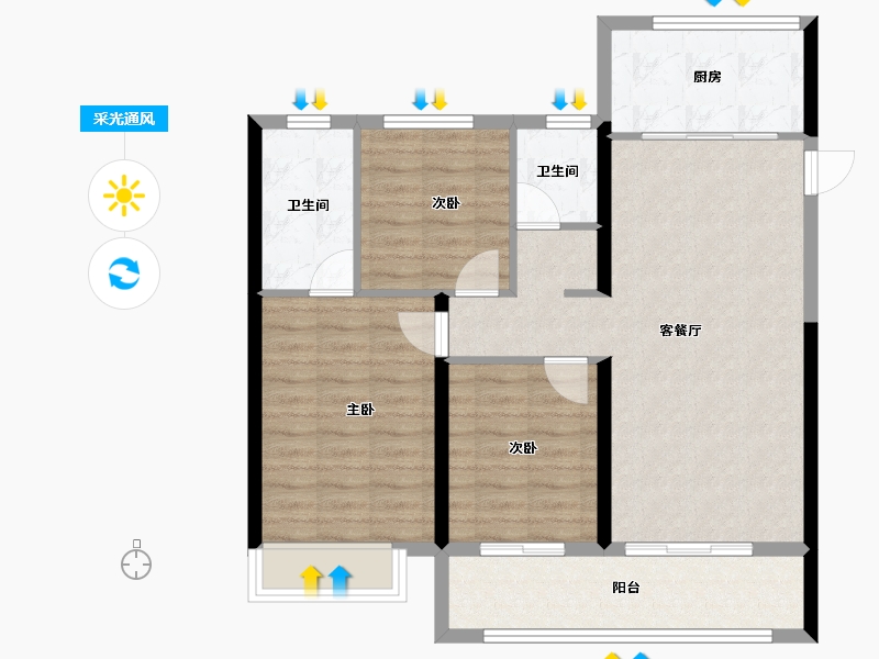 河南省-郑州市-融信奥体世纪-86.39-户型库-采光通风