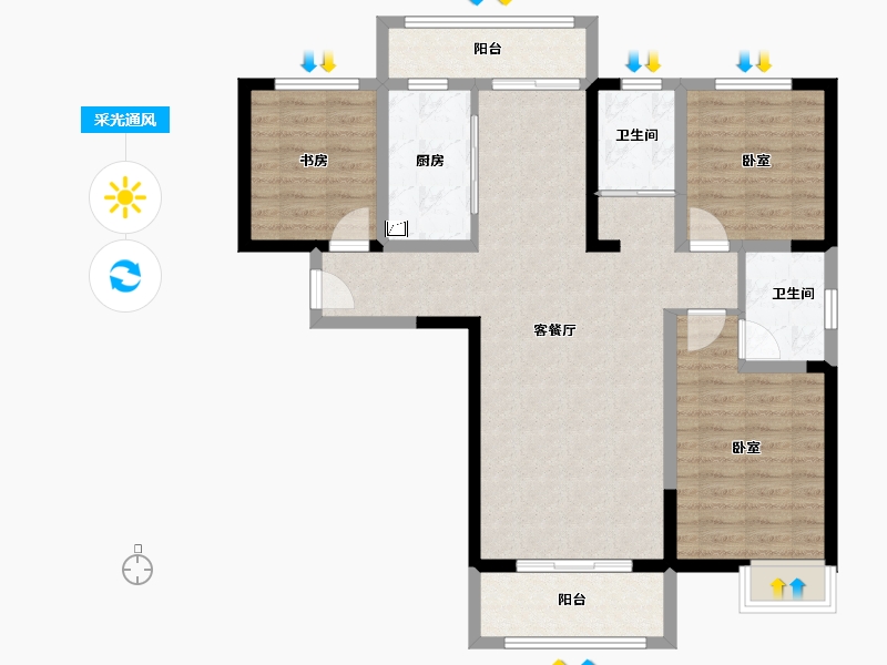 河南省-郑州市-恒基水榭华城-94.00-户型库-采光通风