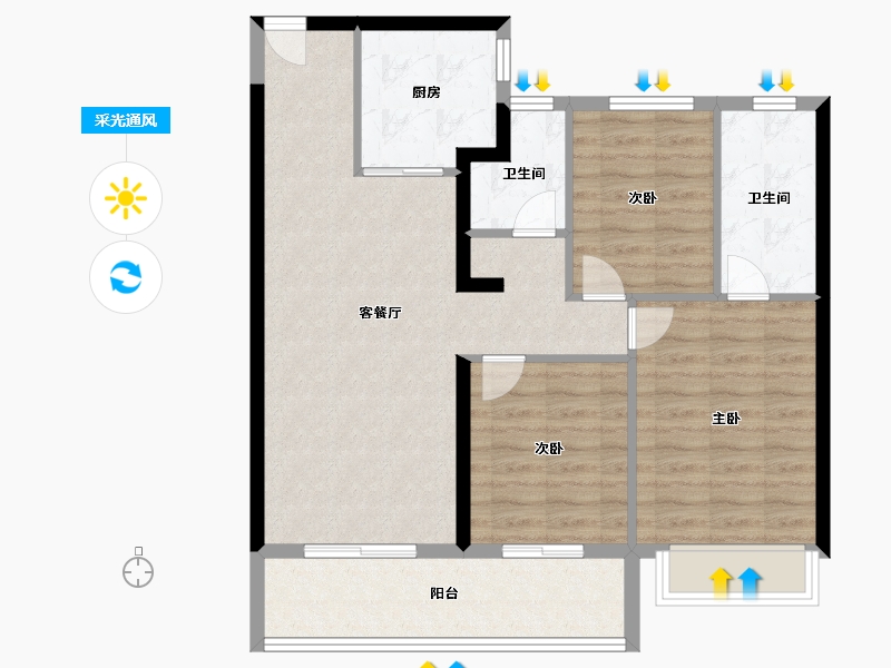 河南省-郑州市-融信奥体世纪-86.40-户型库-采光通风