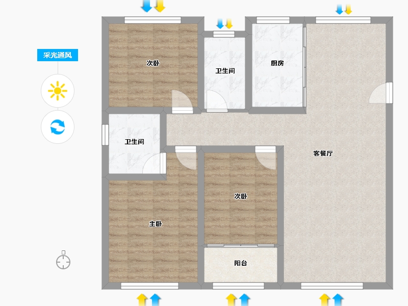 河北省-沧州市-书香华府-110.00-户型库-采光通风