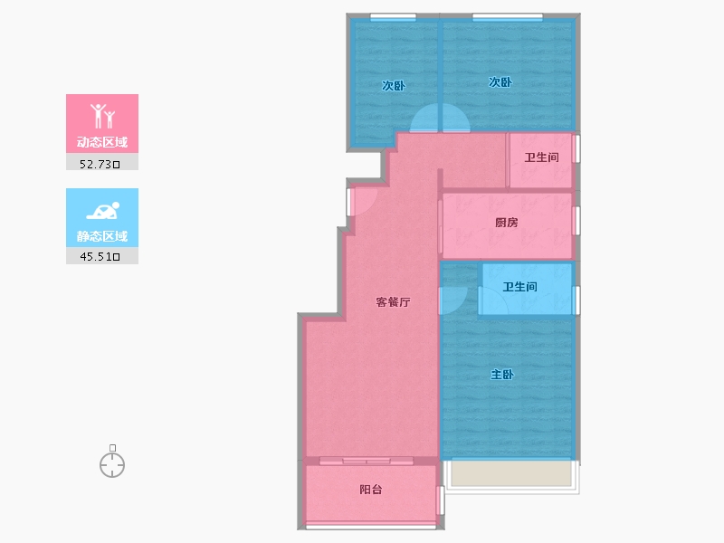 河南省-郑州市-郑州碧桂园-89.60-户型库-动静分区