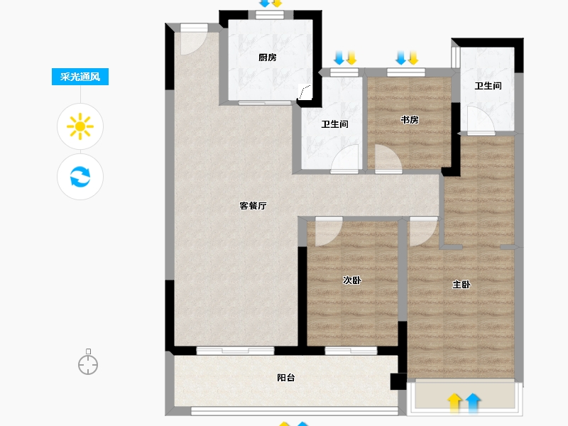 江苏省-苏州市-绿城招商·柳岸晓风-90.00-户型库-采光通风