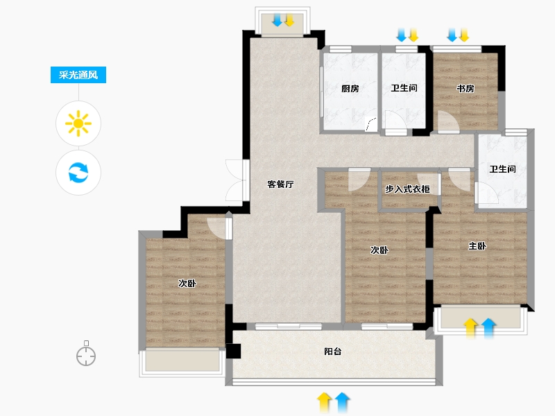 江苏省-苏州市-绿城招商·柳岸晓风-114.01-户型库-采光通风