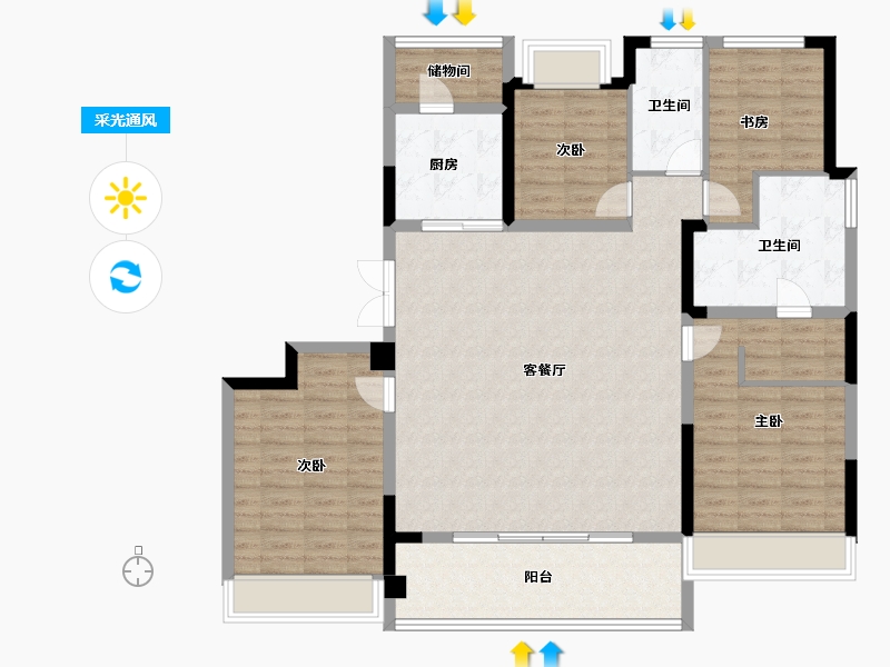 江苏省-苏州市-绿城招商·柳岸晓风-128.01-户型库-采光通风