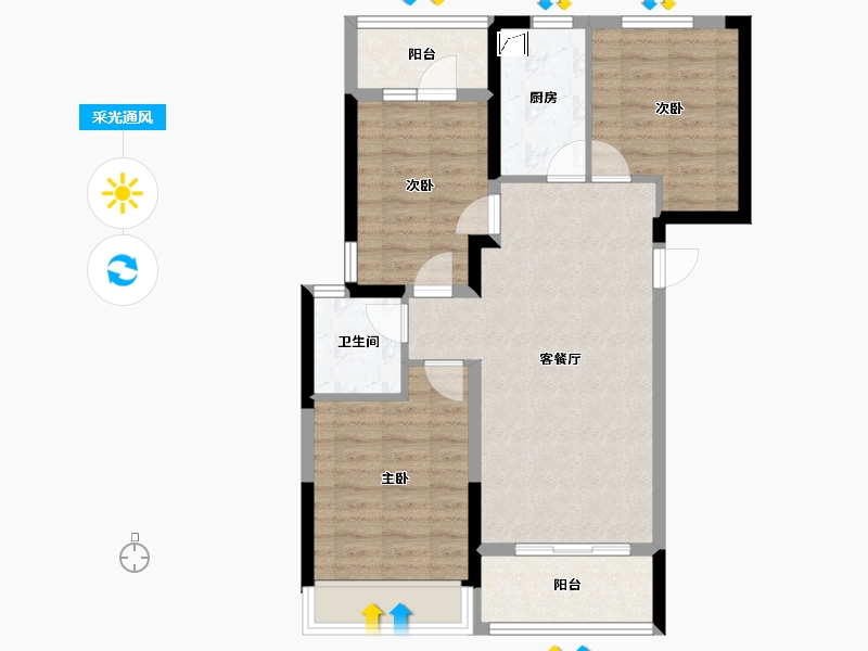 河南省-郑州市-汇泉博澳东悦城-76.80-户型库-采光通风