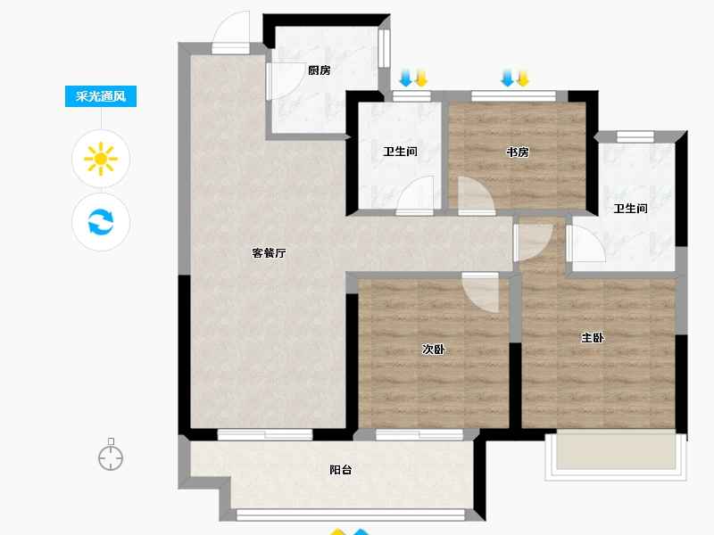 河南省-郑州市-锦艺四季城-77.81-户型库-采光通风