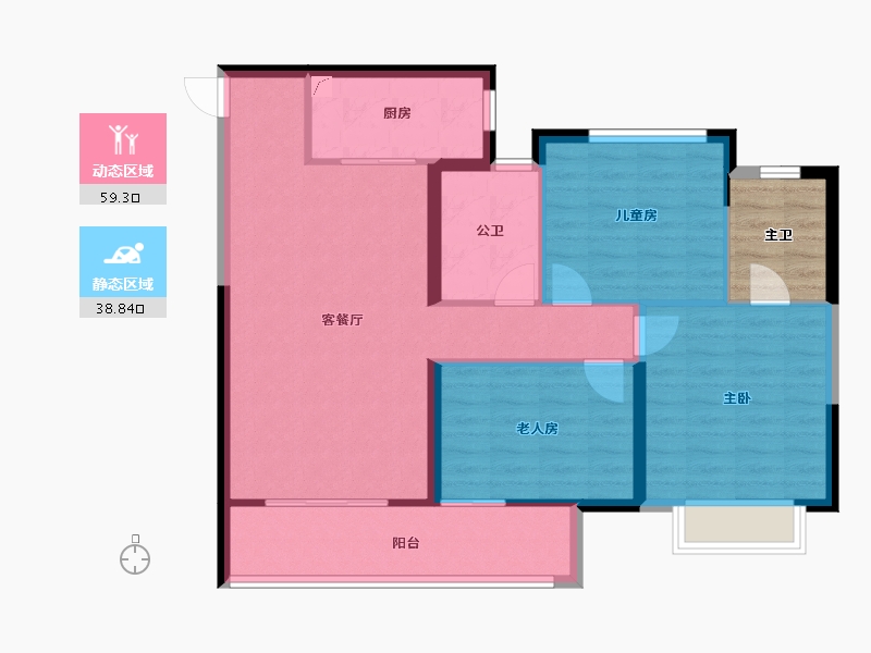 河南省-郑州市-金辉滨河云著​-93.60-户型库-动静分区