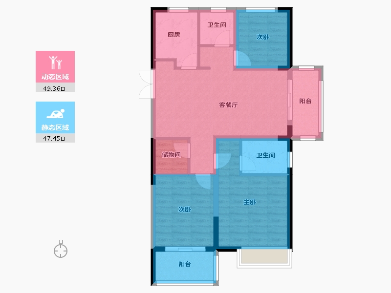 河南省-郑州市-锦艺四季城-86.41-户型库-动静分区