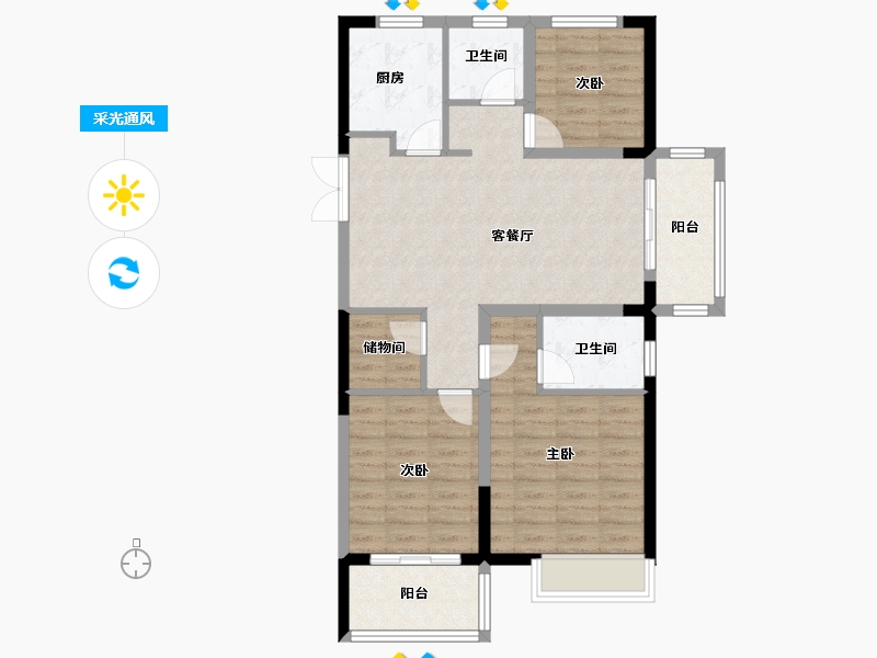 河南省-郑州市-锦艺四季城-86.41-户型库-采光通风