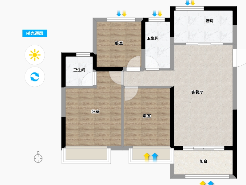 江苏省-苏州市-九龙仓蔚蓝花园​-80.00-户型库-采光通风